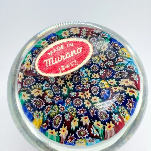 Murano Millefiori Paperweight  Vintage Art Glass Italy Sticker Paper Weight - Picture 10 of 14